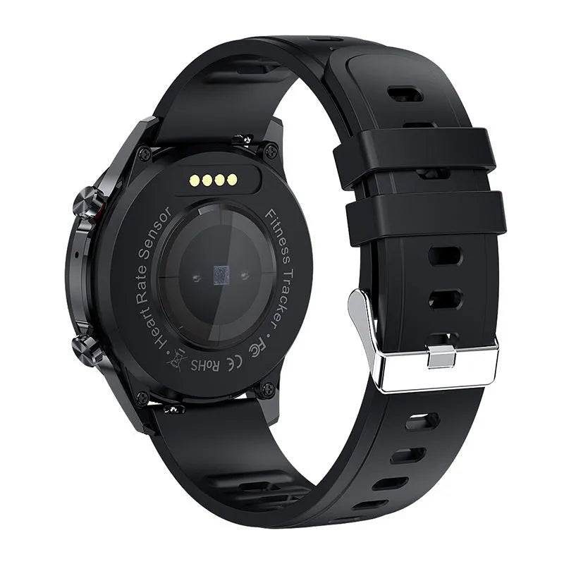 Blue alloy Bluetooth smart watch with 1.3-inch screen on a wrist.