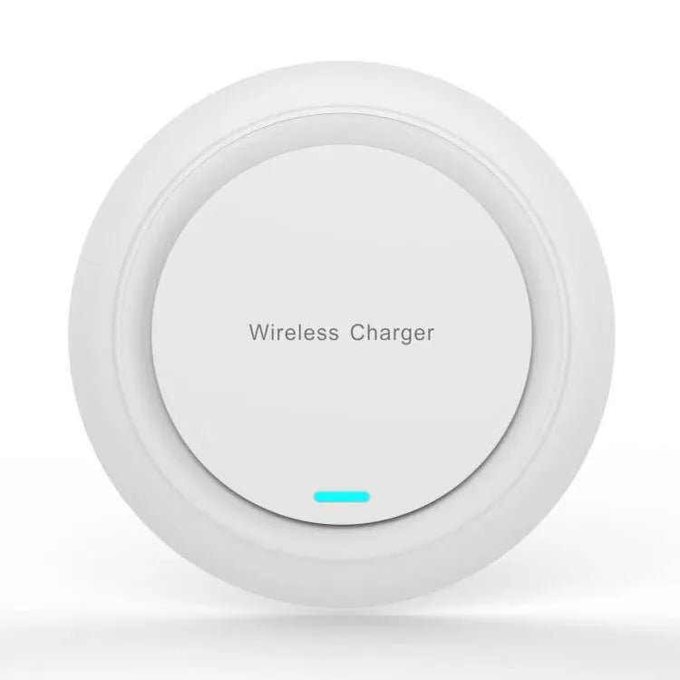 Round desktop wireless charger for mobile phones in black or white colour
