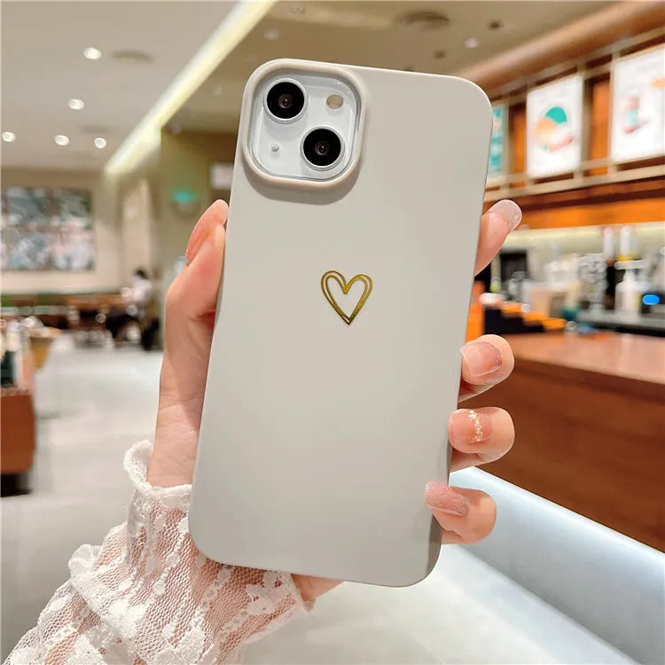 Brown soft silicone iPhone case featuring a hot stamping love heart design on the back.
