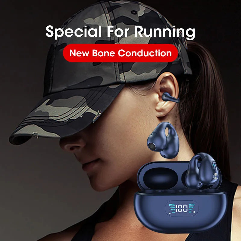 Bone conduction Bluetooth headset clip in black colour with ear clip design and charging cable