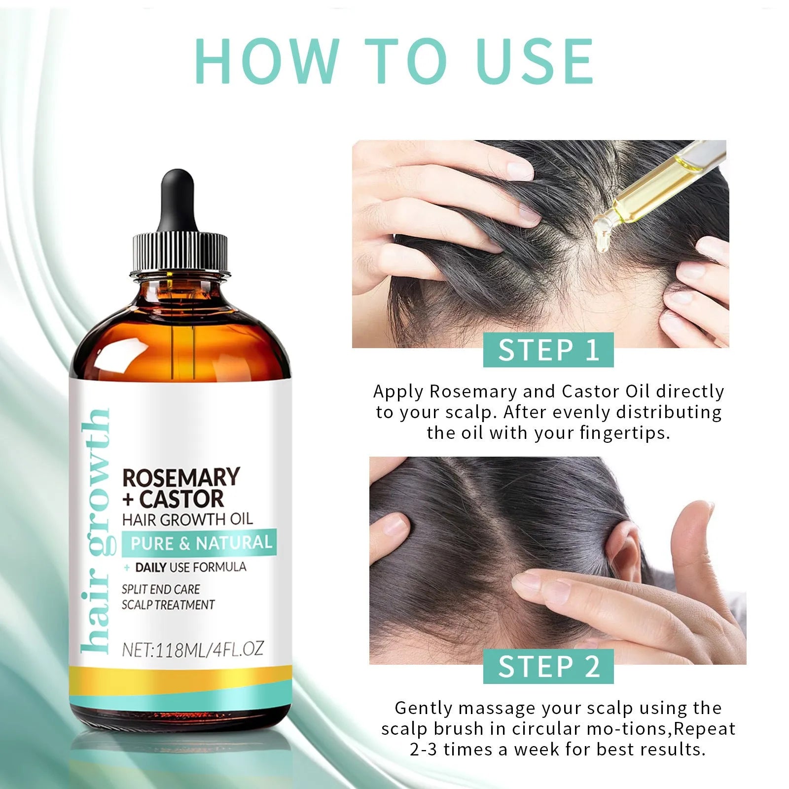 Hair oil 118ml bottle with massage brush for strong hair care treatment