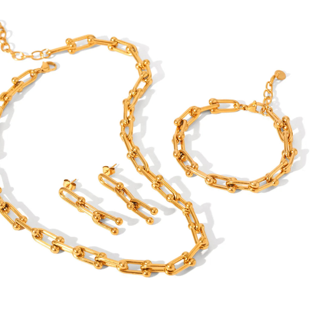 Stainless steel horseshoe jewellery set with necklace, bracelet, and matching earrings