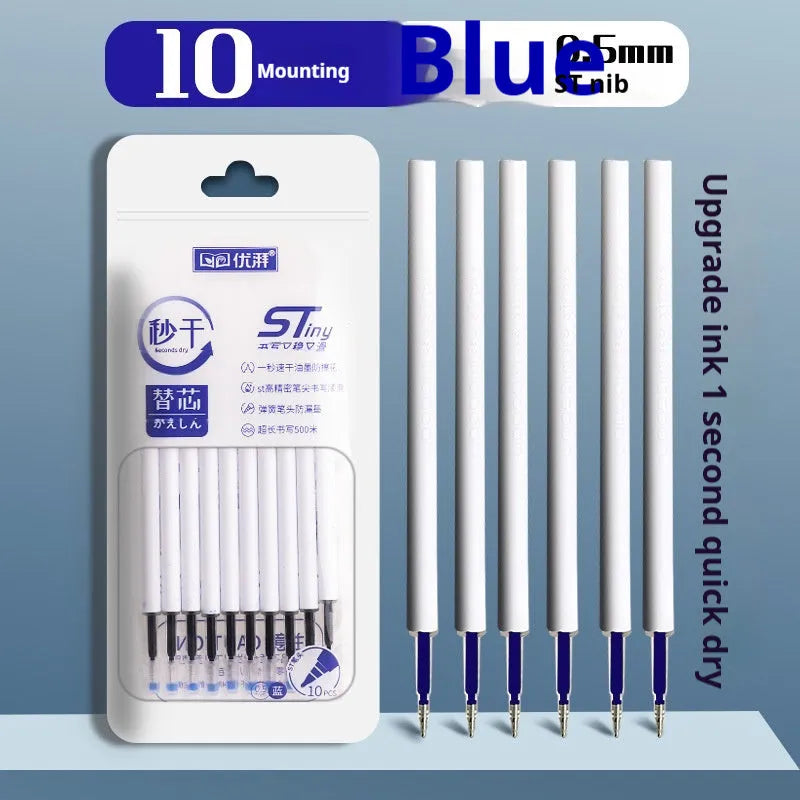 One Second Quick-drying Refill Neutral Push Bullet Pen Refill in black, red, blue, and ink blue colours with 500 m writing length