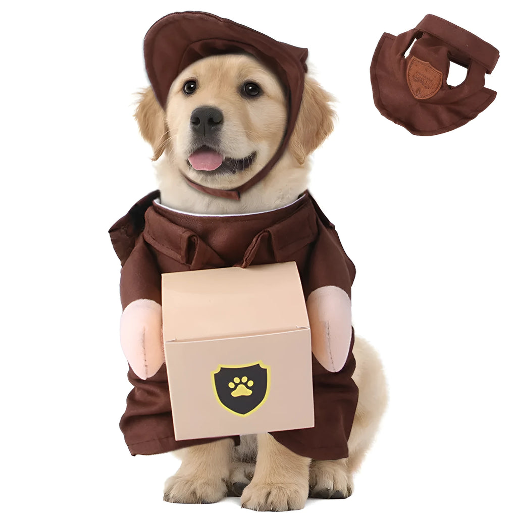 Coffee-coloured courier standing style dog clothing made from polyester fabric