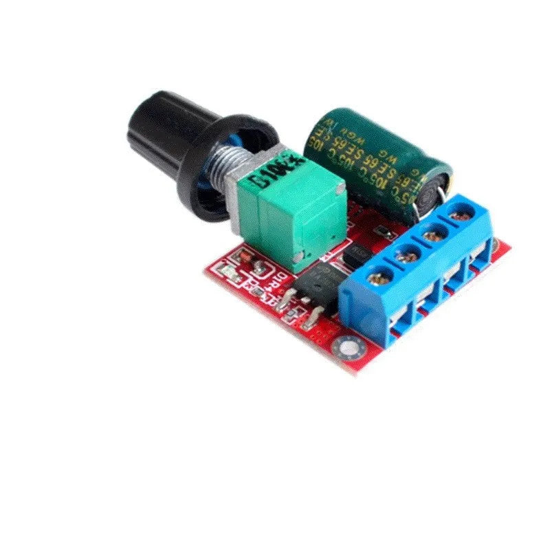 PWM DC motor governor with potentiometer knob for speed control, measuring 30mm × 26mm × 14mm