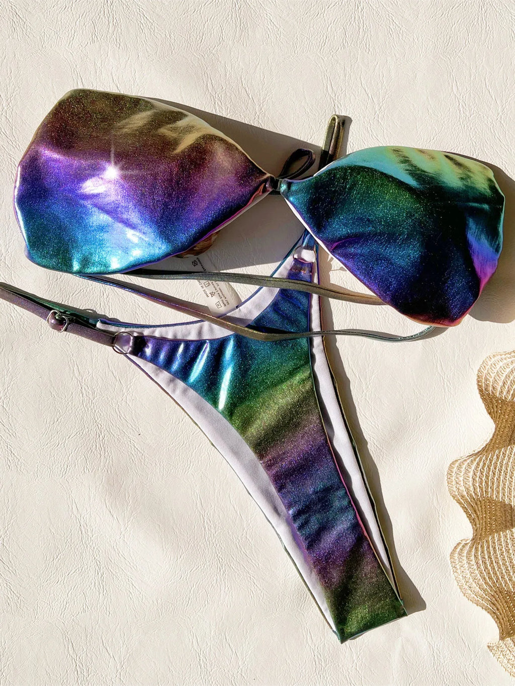Women's gradient purple bikini swimsuit with polyester fabric for swimming, available in sizes S M L XL