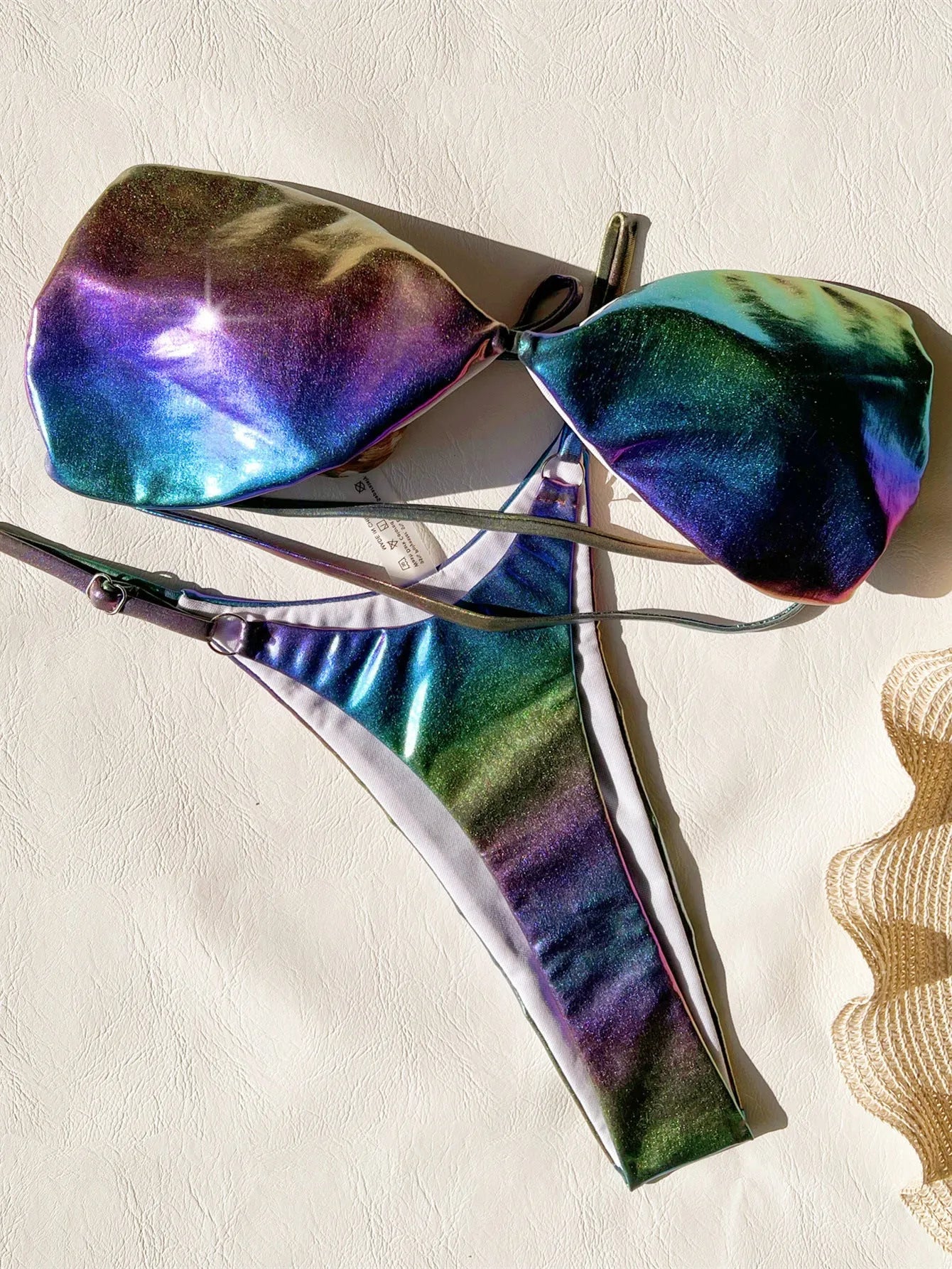 Women's gradient purple bikini swimsuit with polyester fabric for swimming, available in sizes S M L XL