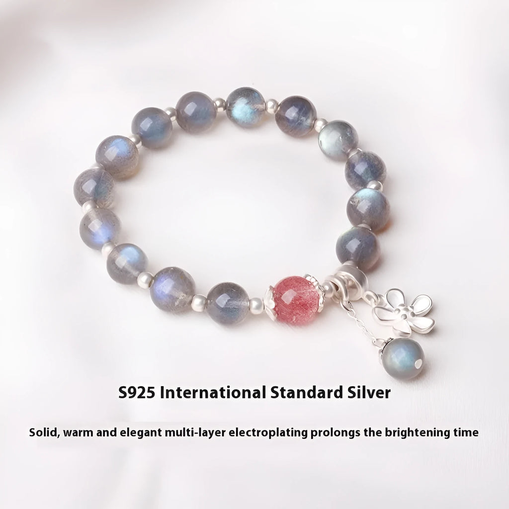 Women's 7.5mm crystal bracelet with zodiac charms and 925 silver clasp in moonlight lime or strawberry pink