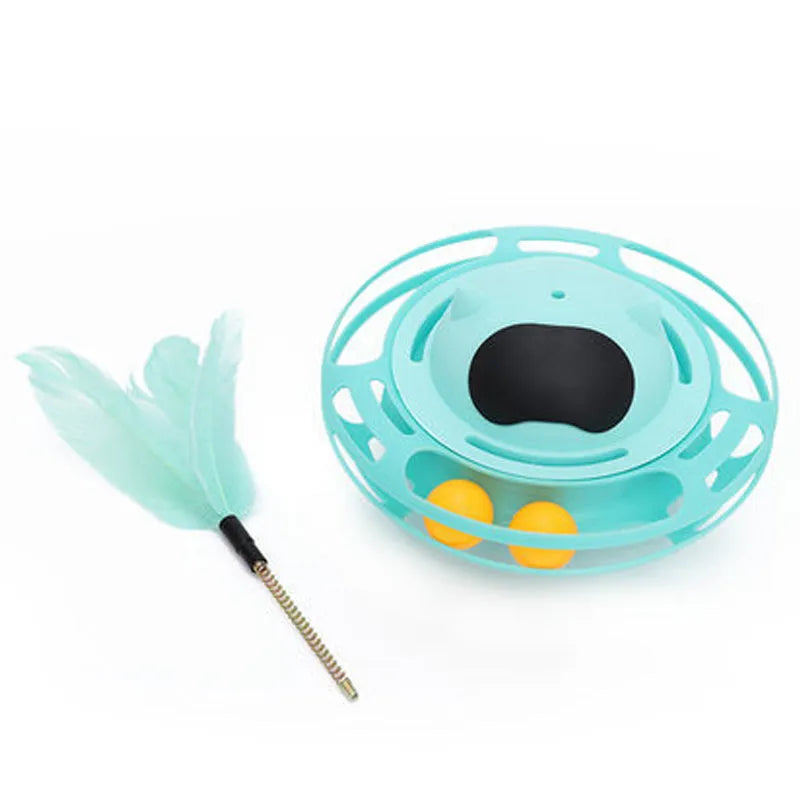 Pink rotating cat toy turntable measuring 17cm by 10cm for feline play and exercise