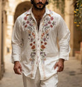 Men's retro style long sleeve cardigan in a bamboo linen polyester fabric, colour CXCS55281650.