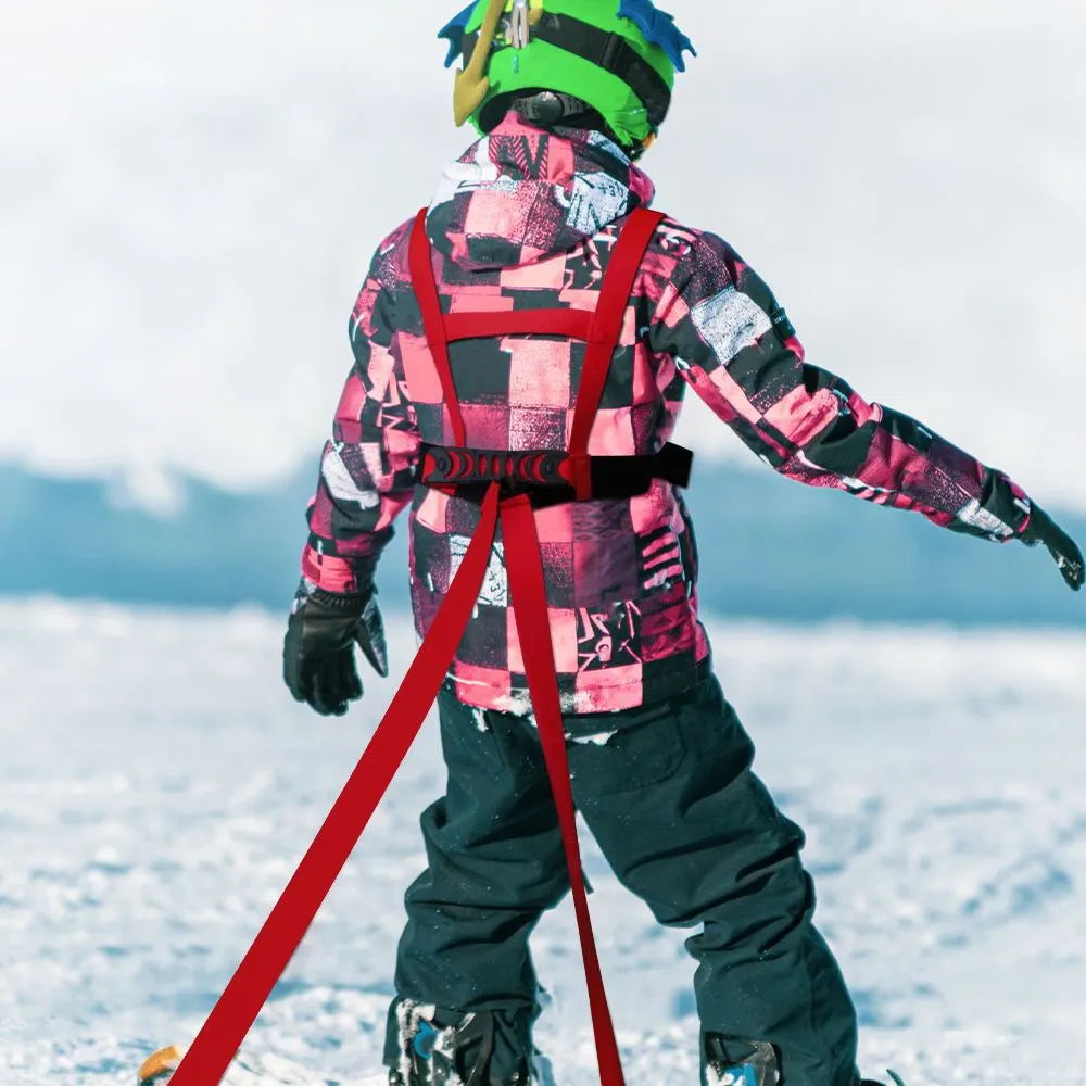 Safety rope ski training belt with nylon lead rope, wrist elbow knee protection, red black orange