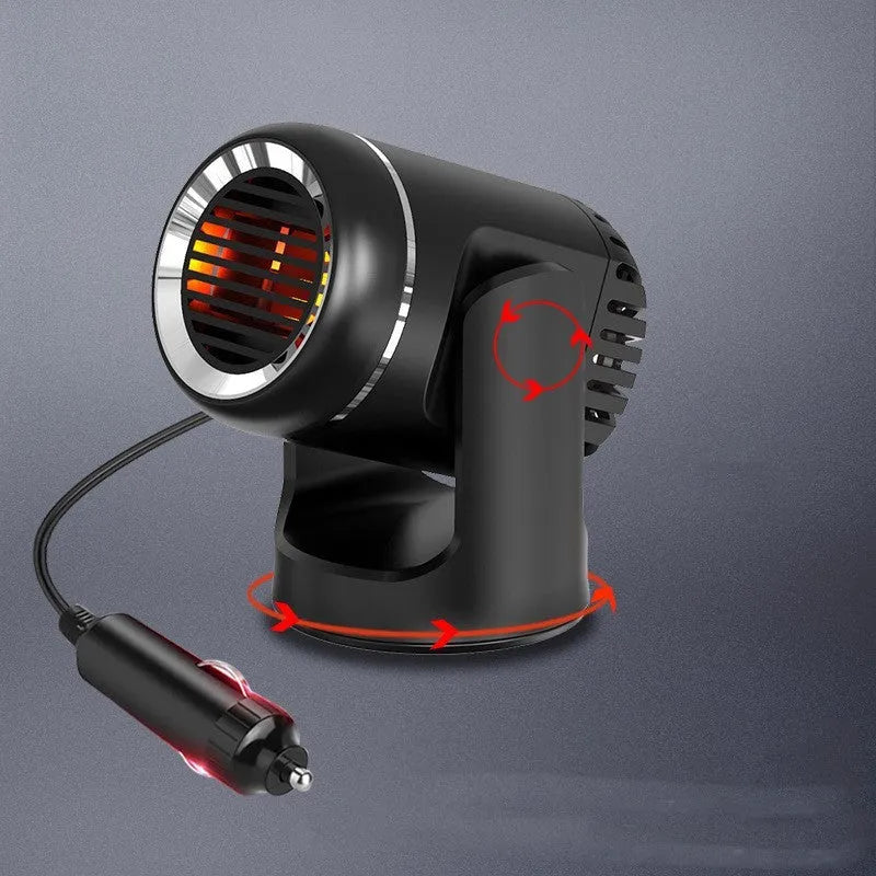 Black and white 12V portable car heater with hot cold warm settings for vehicle defrosting