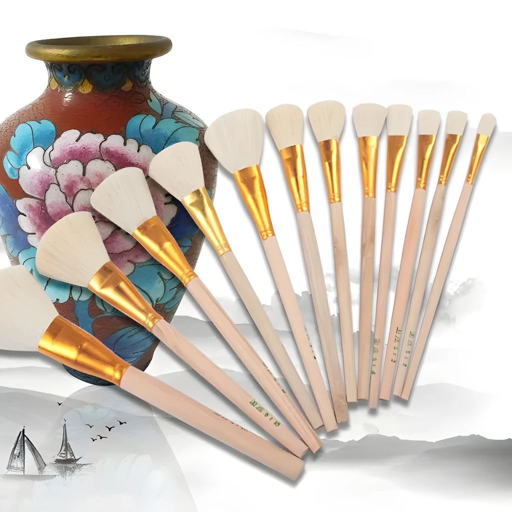 Painting pen with wool brush and ceramic tracing nib for watercolour and oil painting