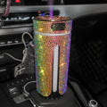 Compact diamond pattern car humidifier with colourful LED lights and USB cable for vehicle or desktop use