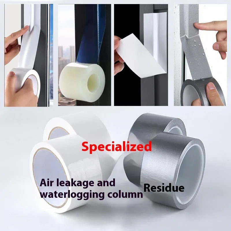 Roll of high-adhesive PVC windproof sealing tape in transparent colour on a white background.