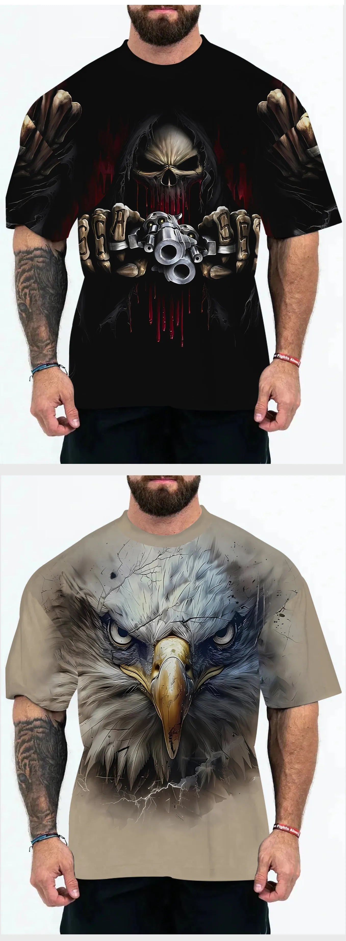 Men's loose fit casual T-shirt with Eagle Head or Coloured Letters print option.