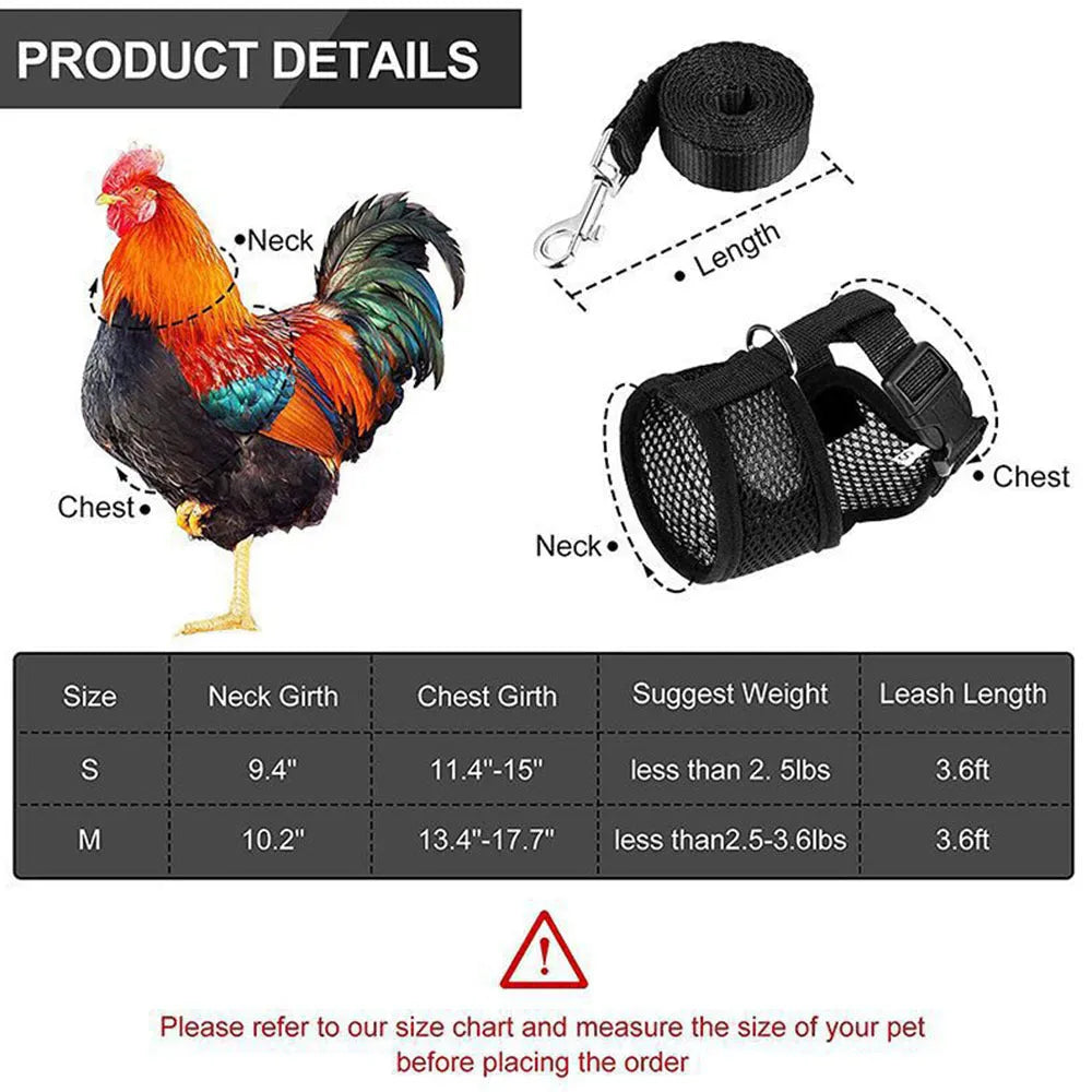 Pet chicken vest harness and belt collar set with traction rope for poultry handling in multiple colours and sizes
