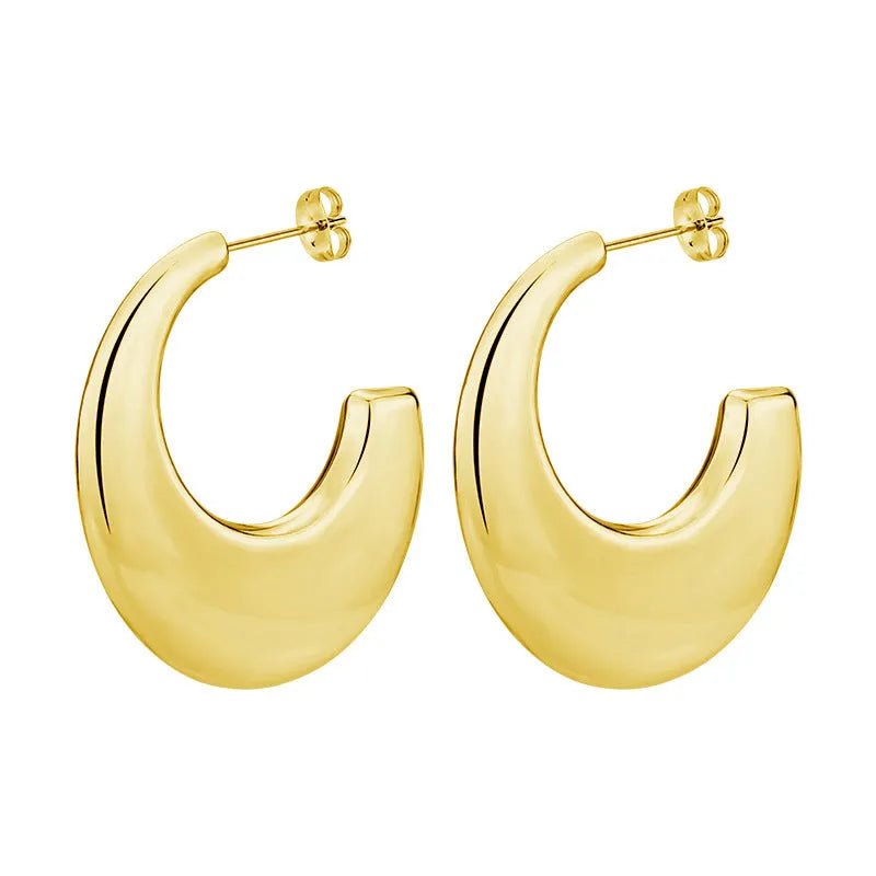 Pair of geometric C-type 3 stud earrings in titanium steel with electroplated gold or steel colour finish