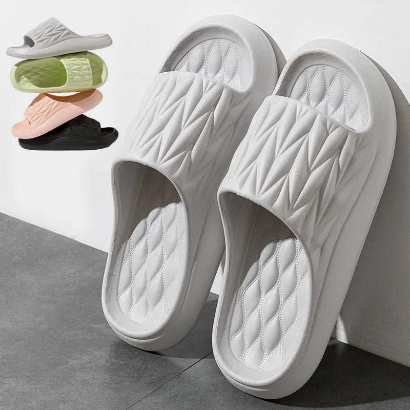 Leaf texture pattern EVA slippers showing moulded sole design for indoor non-slip use