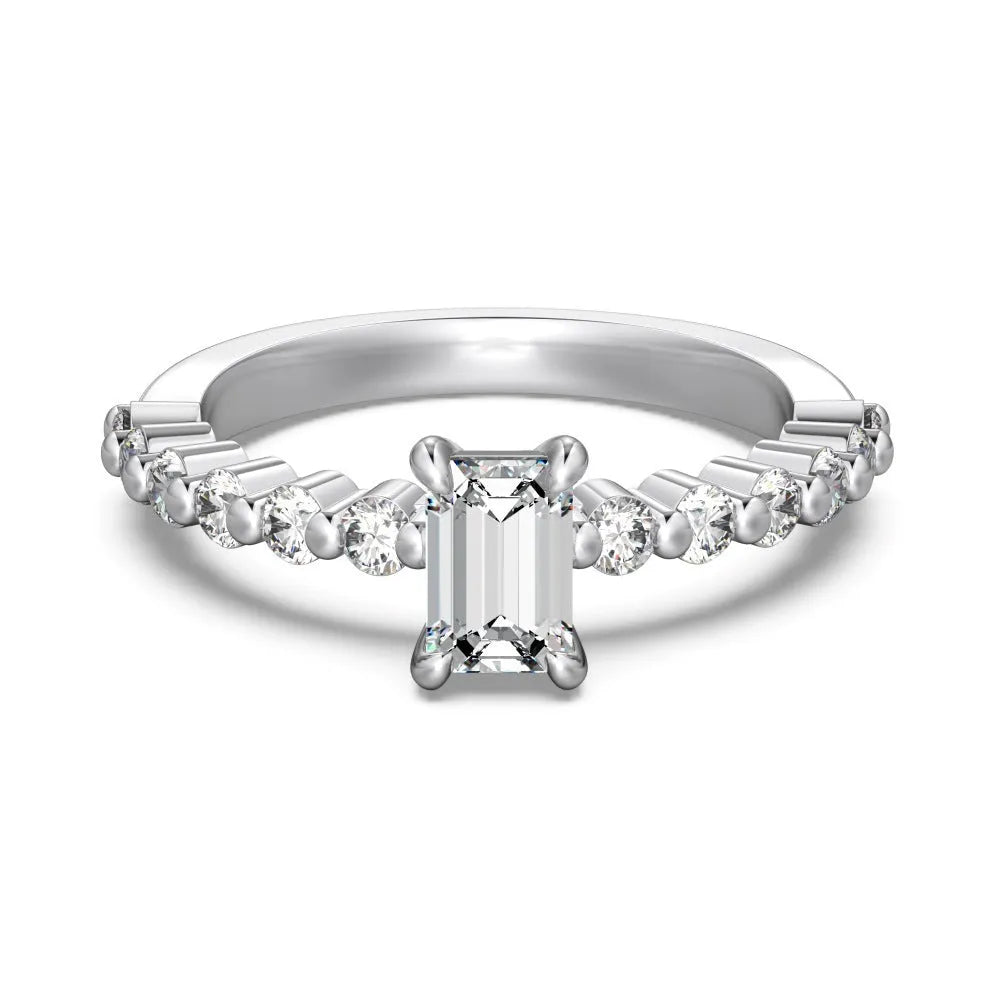 Round diamond ring for women in silver with platinum white gold colour electroplating, sizes 5 to 9