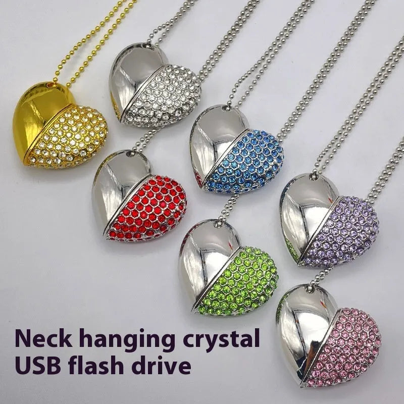 Heart-shaped USB flash drive with brick-inlaid pattern and metal shell in multiple colours
