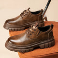 Men's black and brown genuine leather platform lace-up shoes with a low rubber sole.