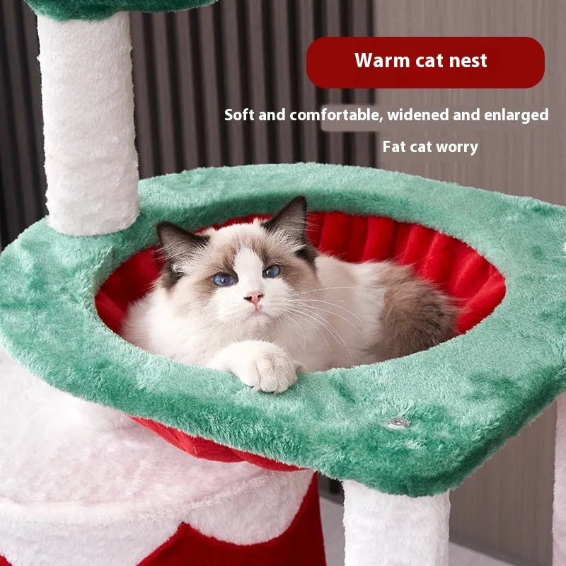 Density plate cat scratch post integrated with play toy in Christmas colour matching pattern