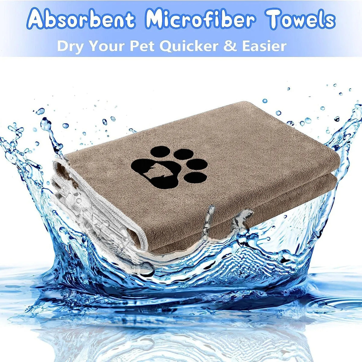 Brown ultra-fine fibre pet towel for dogs, available in 35x75cm and 50x100cm, water absorbing and quick drying.
