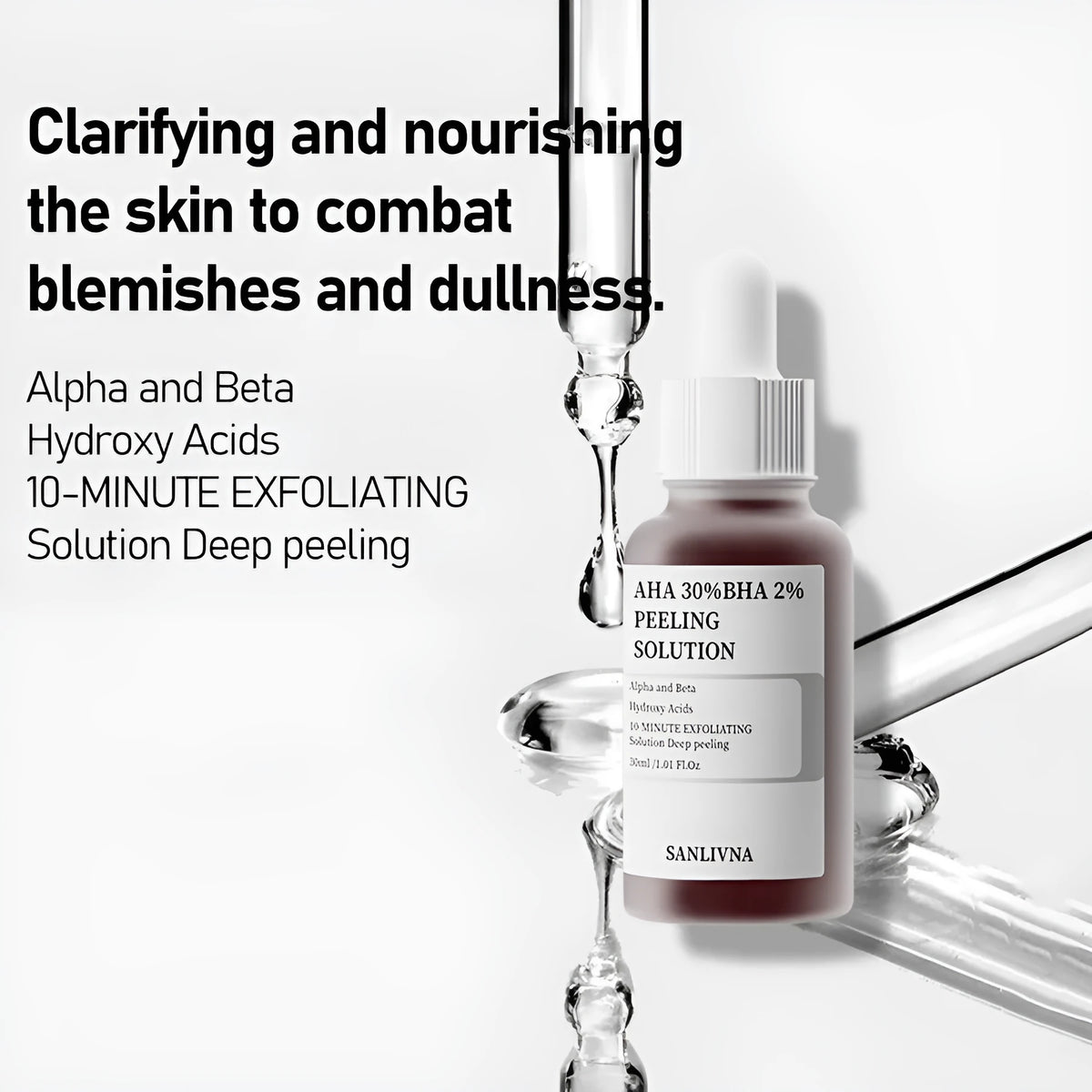 30ml facial essence bottle with salicylic acid and tartaric acid for women, all skin types