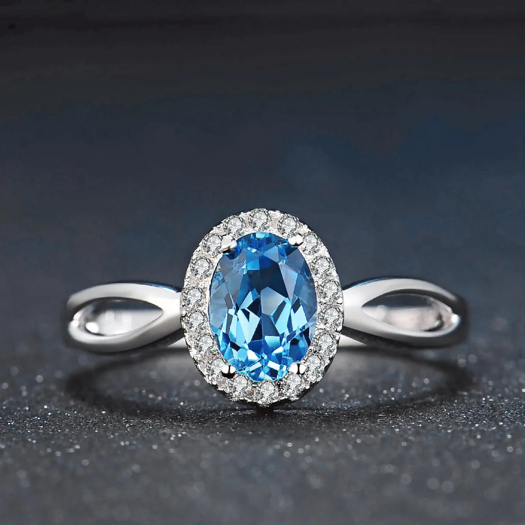 925 sterling silver blue topaz jewellery set with geometry design including earrings, ring, pendant, and necklace