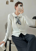Lazy Fashion Lapel Scarf Sweater in cardigan style with integrated scarf, long sleeves, and acrylic fibre construction