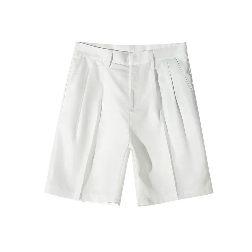 Men's loose straight leg shorts in solid black colour made from polyester fabric