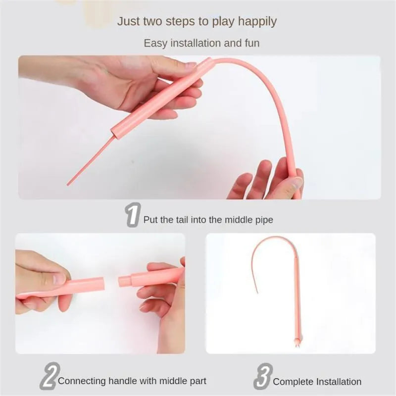 Blue simulated mouse tail cat toy with 80cm silicone tail and ABS handle for interactive feline play