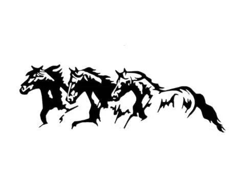 Three Horses steed design car decal sticker in black, shown at 25cm by 8cm size.
