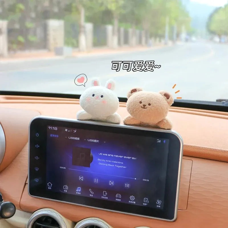 Fabric car centre console plush doll decoration in cartoon bear or bunny style