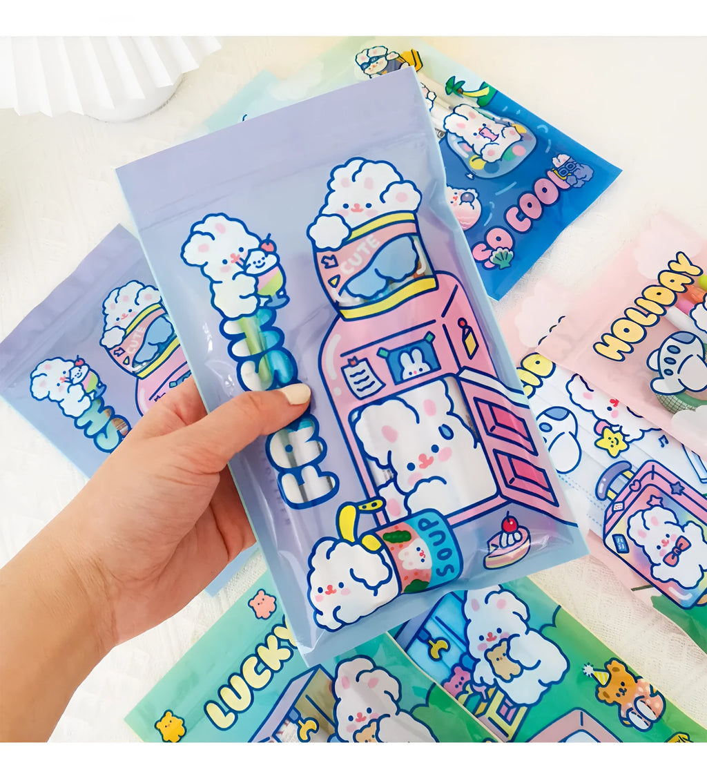 Rabbit-themed sealing pocket packaging bag in rectangular shape with double-layer 8 silk construction