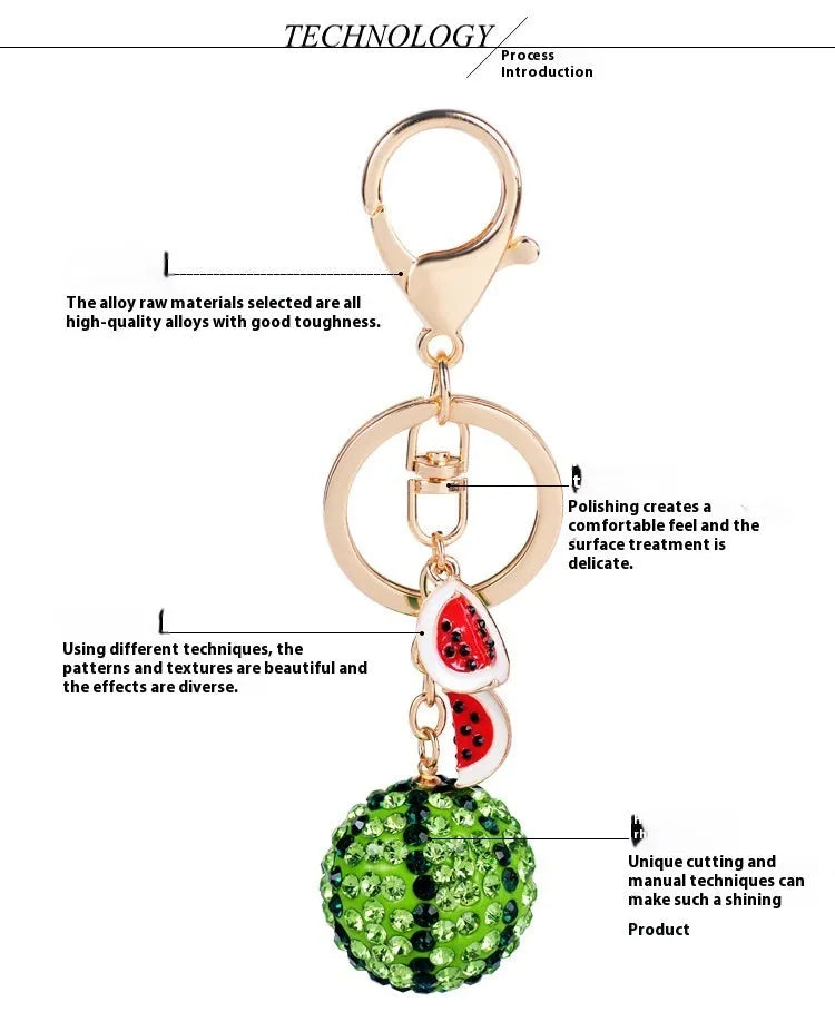 Green watermelon-shaped zinc alloy keychain measuring 12cm with textured surface details