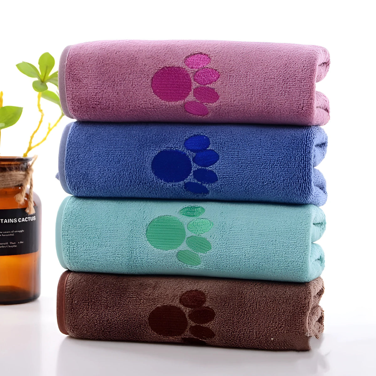 Microfibre pet bath towel in pink, dark brown, blue, green or light grey, sizes 35x75cm to 70x140cm