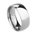 Silver titanium steel ring with grinding finish on finger, showing smooth surface and uniform colour