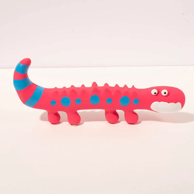 Green lizard-shaped dog chew toy with squeaker, 24cm long for aggressive chewers