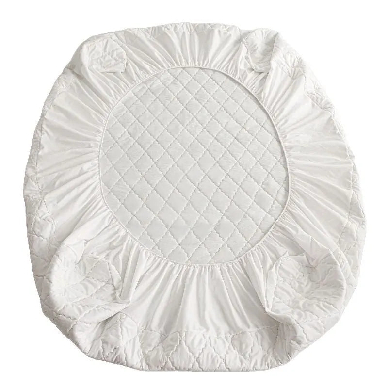 Diamond lattice quilted waterproof mattress protector set in black, grey, pink, or white with bamboo fibre material and fitted sheet sizes.