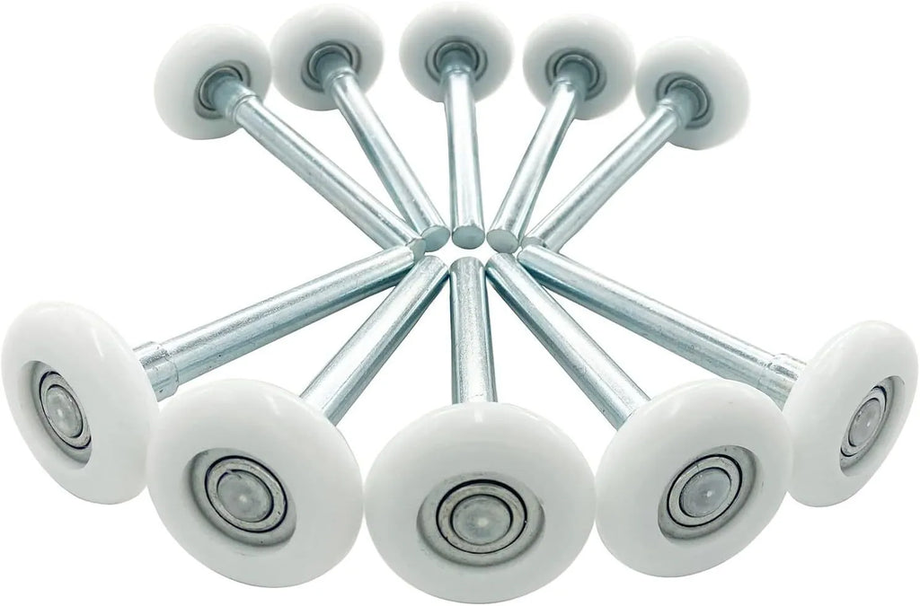 White steel garage door rollers and two handle winding strips for garage door maintenance