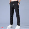 Men's summer ice silk straight trousers in polyester blend, high waist drawstring, light green, light grey, dark grey, black