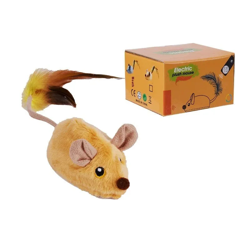 Simulation electric cat toy mouse in plush grey or yellow with remote control