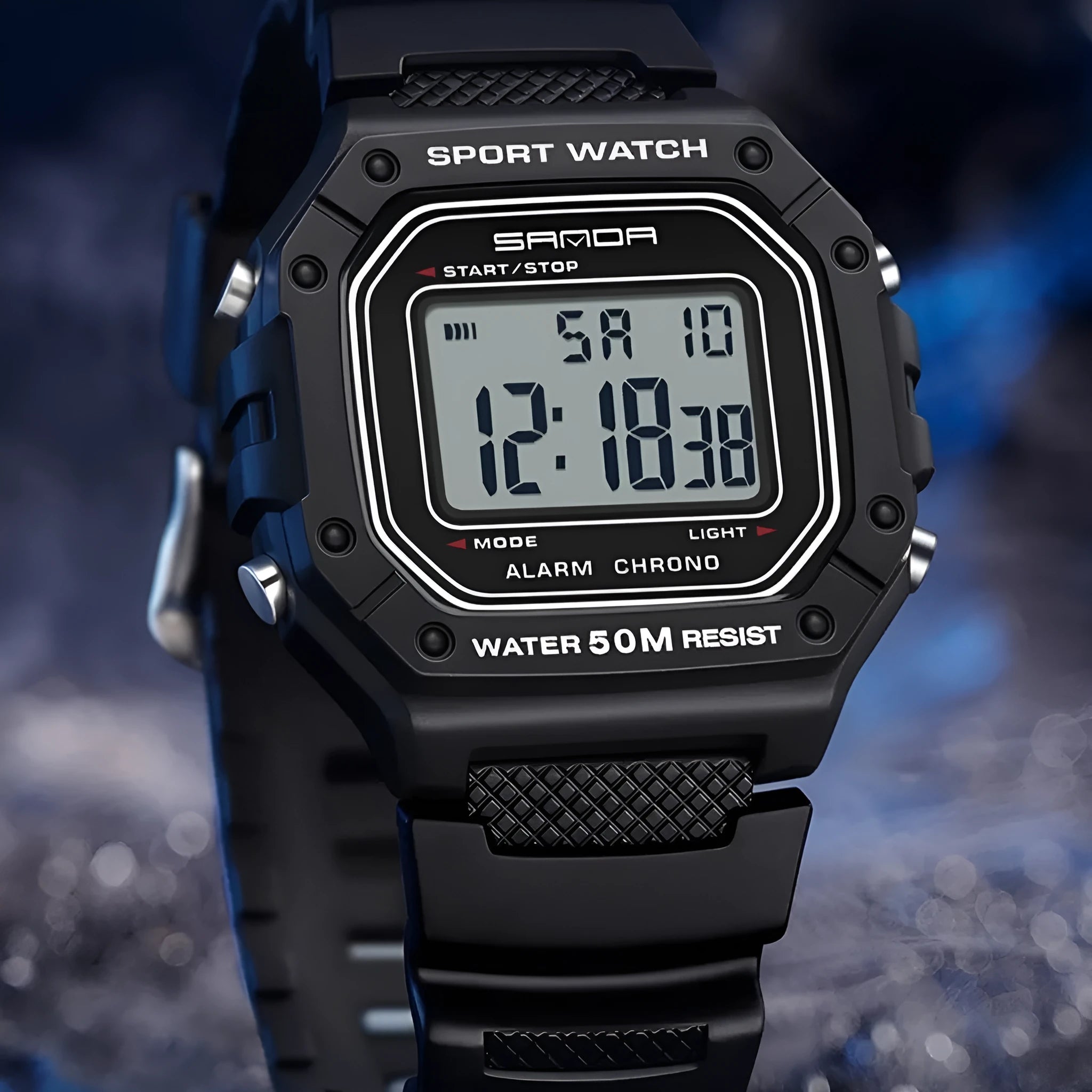 Waterproof electronic swimming watch with alarm clock in multiple colour options
