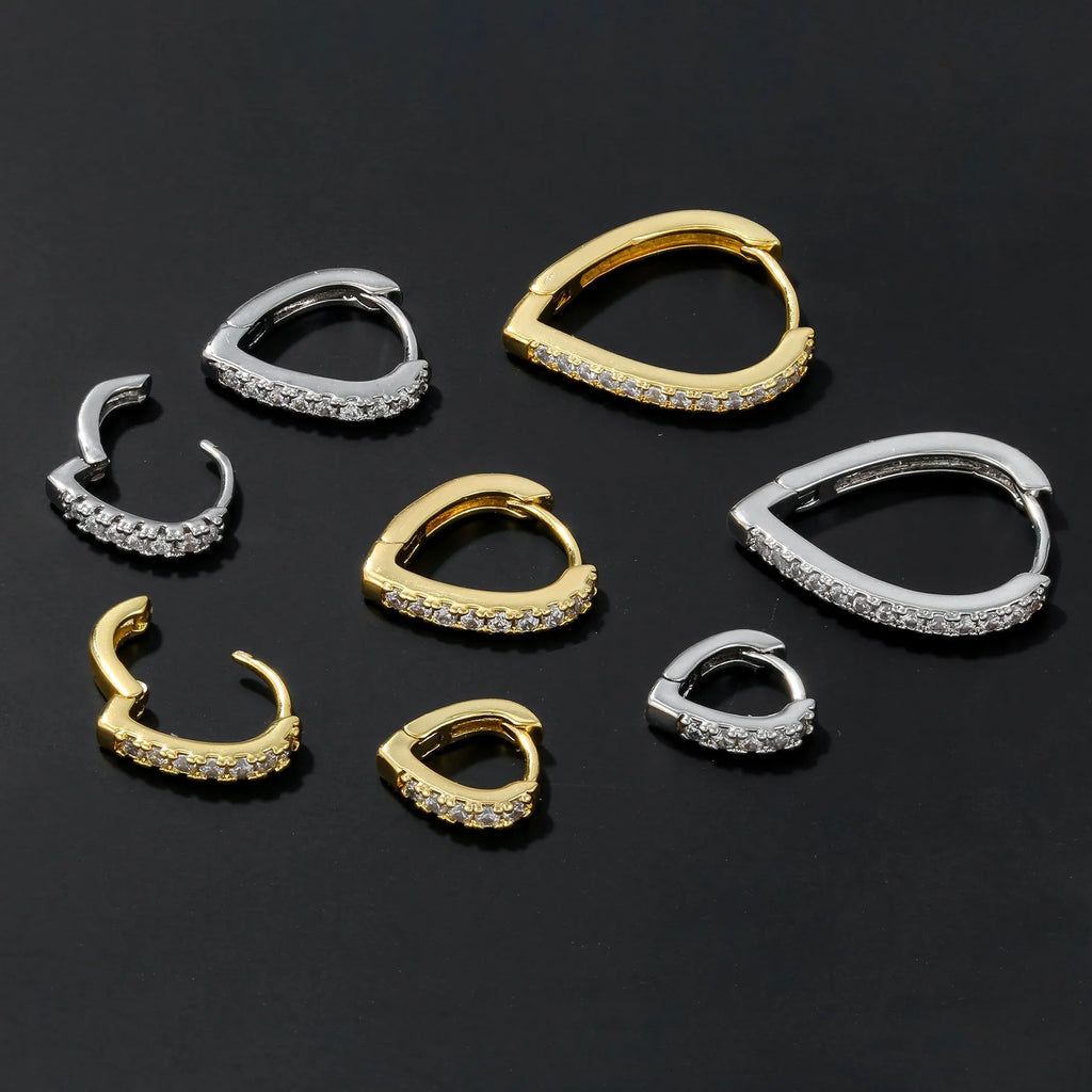 Copper geometric heart ear clip with electroplating in gold and white K colours, clip-on design for non-piercing wear