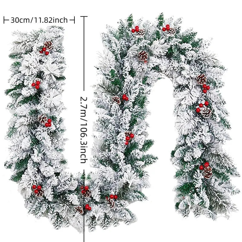 Christmas rattan flocking snow garland in American style showing snow-dusted texture on vine base