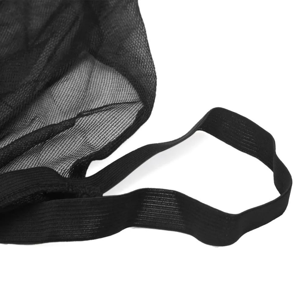 Car side window screen with double mesh installed on SUV window, showing elastic strip fixation