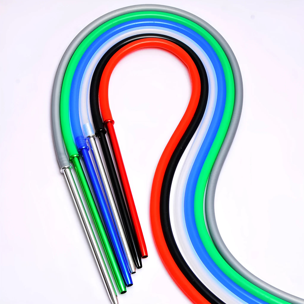 Silicone water fume hookah hose in six colour options with aluminium components
