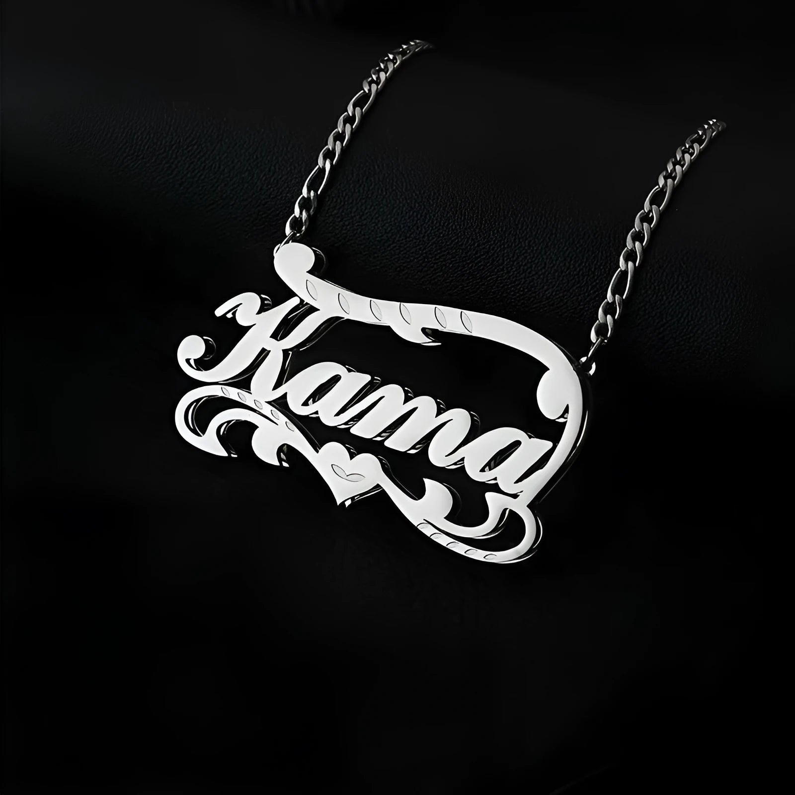 Personalised double-layer wave heart necklace with engraved text in gold or silver stainless steel